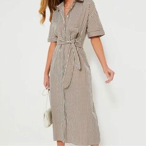 Pomander Place Brown Gingham Button-Front Midi Dress | Size L